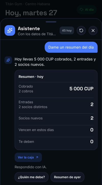 El asistente respondiendo un resumen del día