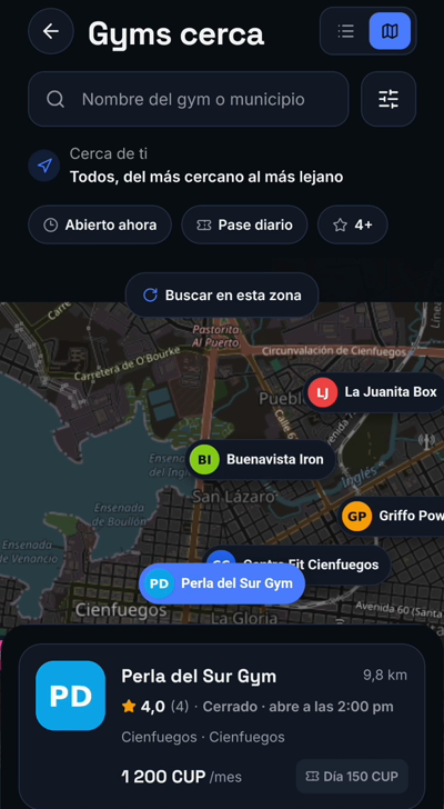 Gyms cerca en el mapa