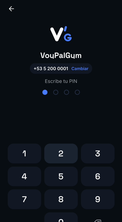 Pantalla para escribir el PIN