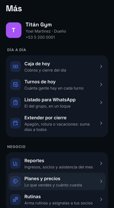 Pantalla Más del dueño