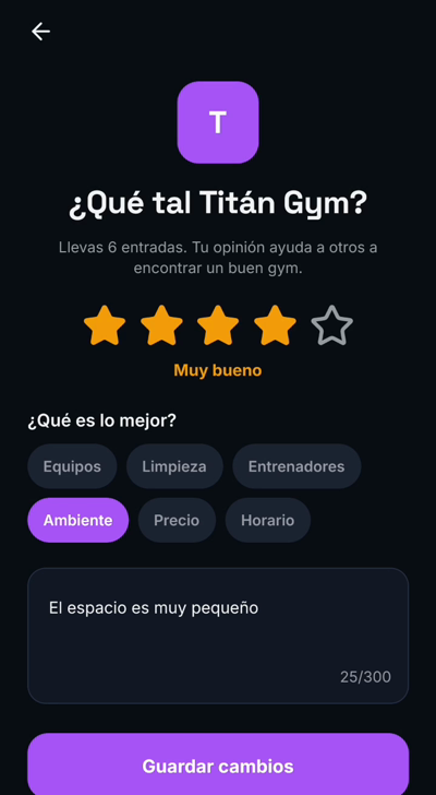 Calificar el gym con estrellas