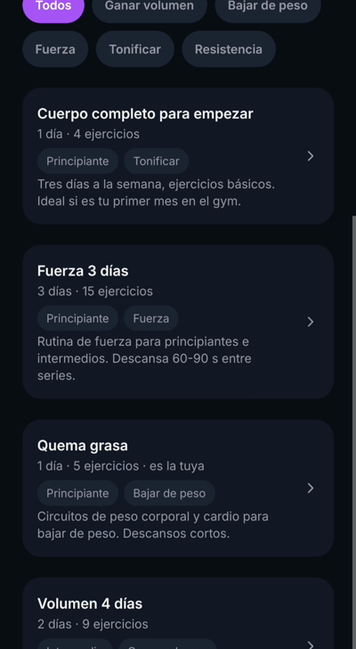 Catálogo de rutinas del gym