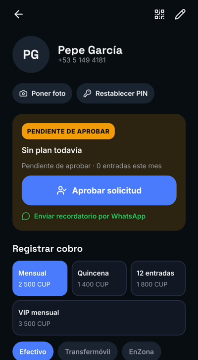 Socio pendiente de aprobar